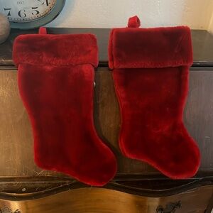 Red fuzzy Christmas stockings